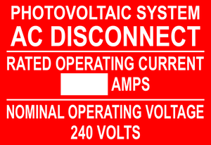 2.75X4 Photovoltaic System AC disconnect PV-400 Plastic