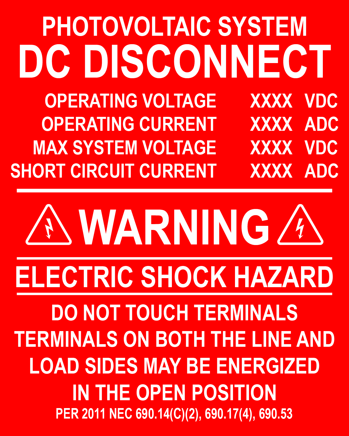 4X5 Photovoltaic System DC Disconnect PV-409 Plastic