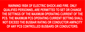 1.5X4 Warning! Risk of Electric Shock and Fire PV-476 Plastic