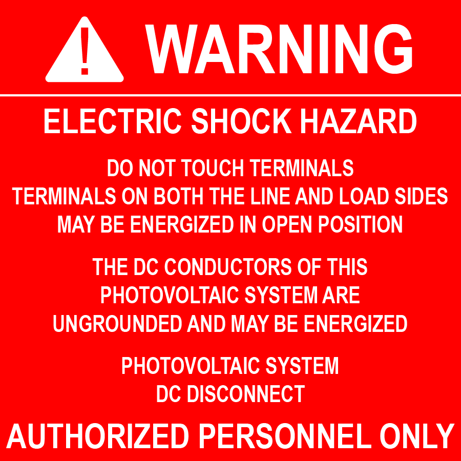 3x3 Warning Electric Shock Hazard PV-481 Plastic