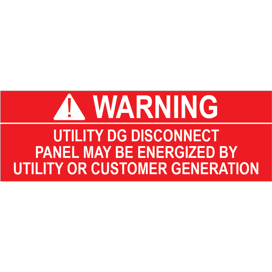 1x3 Warning Utility DG Disconnect PV-525 Plastic Solar Labels