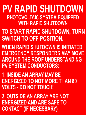 3x4 PV Rapid Shutdown to start Rapid PV-539 Plastic Solar Labels