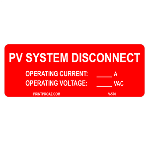 1.5x4 PV System Disconnect V-570 Decal Solar Labels