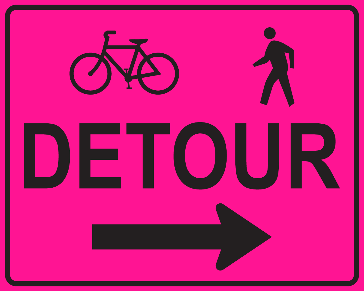 Bike pedestrian detour right arrow MUTCD M4-9a OSHA sign for shared path closure safety