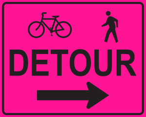 Bike pedestrian detour right arrow MUTCD M4-9a OSHA sign for shared path closure safety