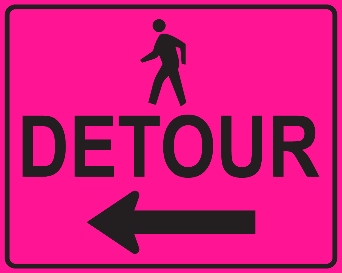 Pedestrian detour left arrow MUTCD M4-9b OSHA sign for sidewalk closure safety