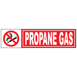 Propane gas vinyl label with no smoking symbol for flammable gas safety compliance