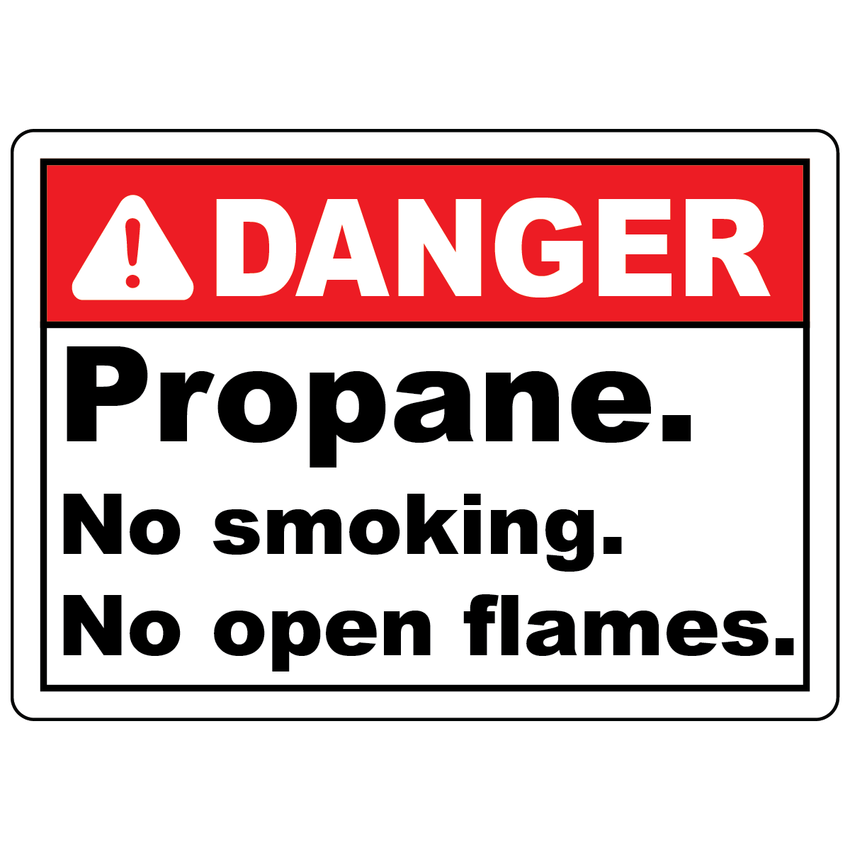 Danger propane no smoking no open flames sign for propane storage and hazardous gas handling areas