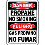 Bilingual propane no smoking safety sign