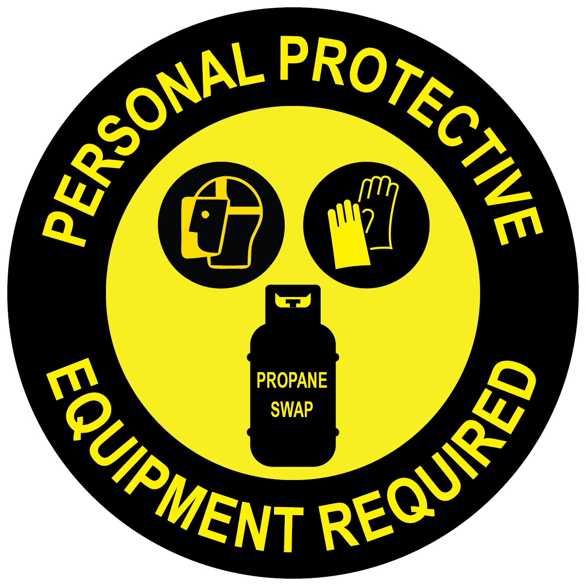 Propane PPE required anti-slip floor sign with face shield, gloves and propane tank symbols