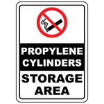 Propylene cylinders storage area sign with international no smoking symbol for gas storage safety