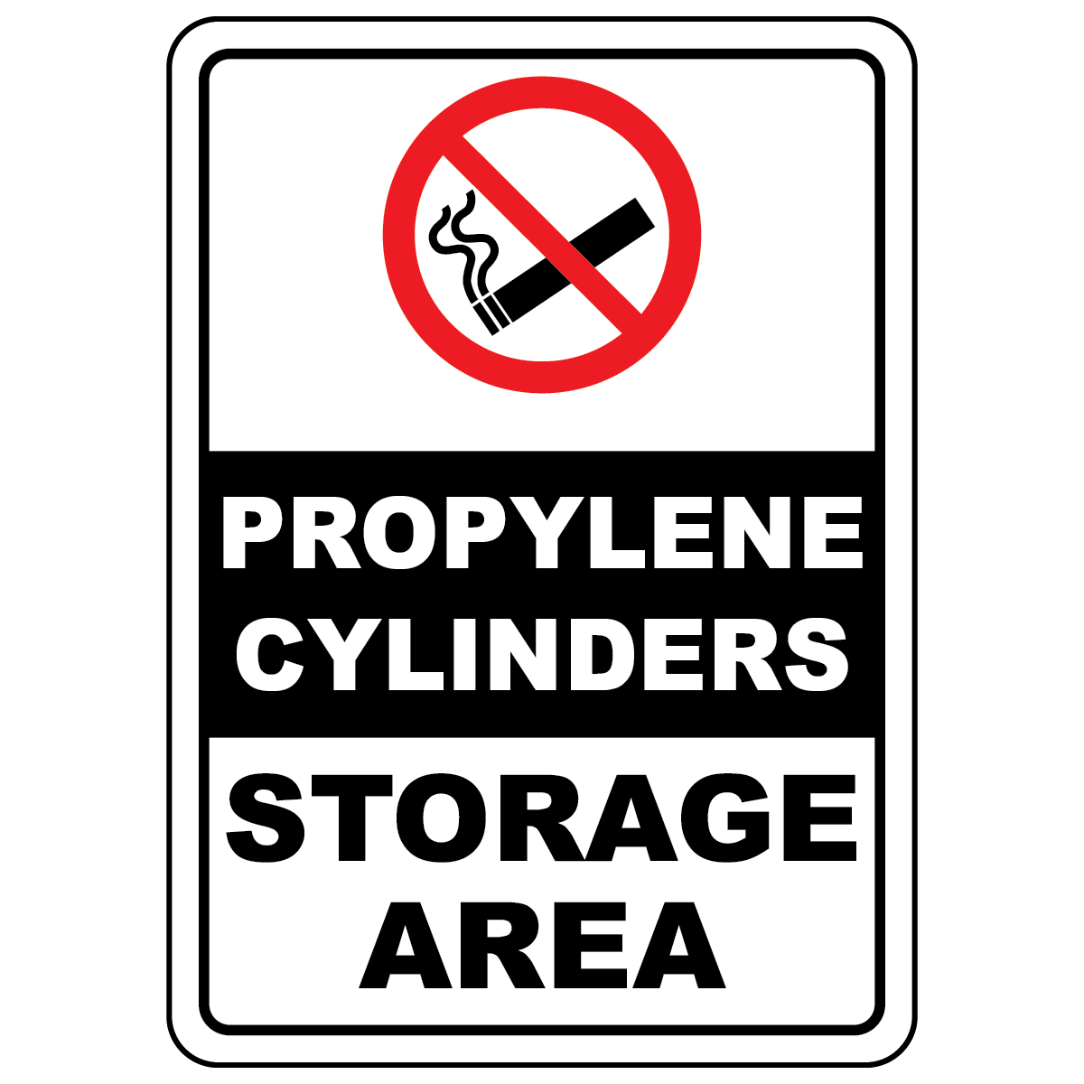 Propylene cylinders storage area sign with international no smoking symbol for gas storage safety