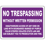 No trespassing purple boundary law warning sign