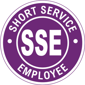 Short service employee vinyl hard hat safety sticker
