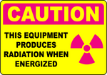 Caution equipment produces radiation when energized label