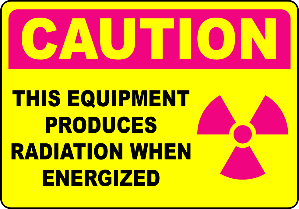 Caution equipment produces radiation when energized label