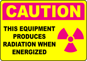 Caution equipment produces radiation when energized label