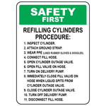 Safety first refilling cylinders procedure sign with PPE instructions