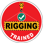 Rigging trained vinyl hard hat safety sticker
