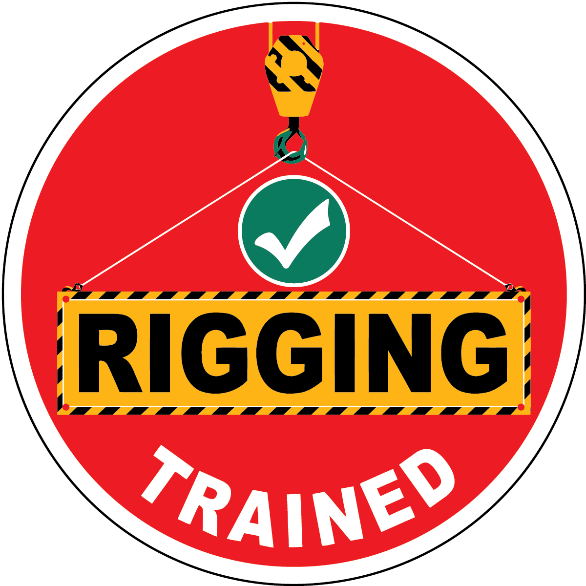 Rigging trained vinyl hard hat safety sticker