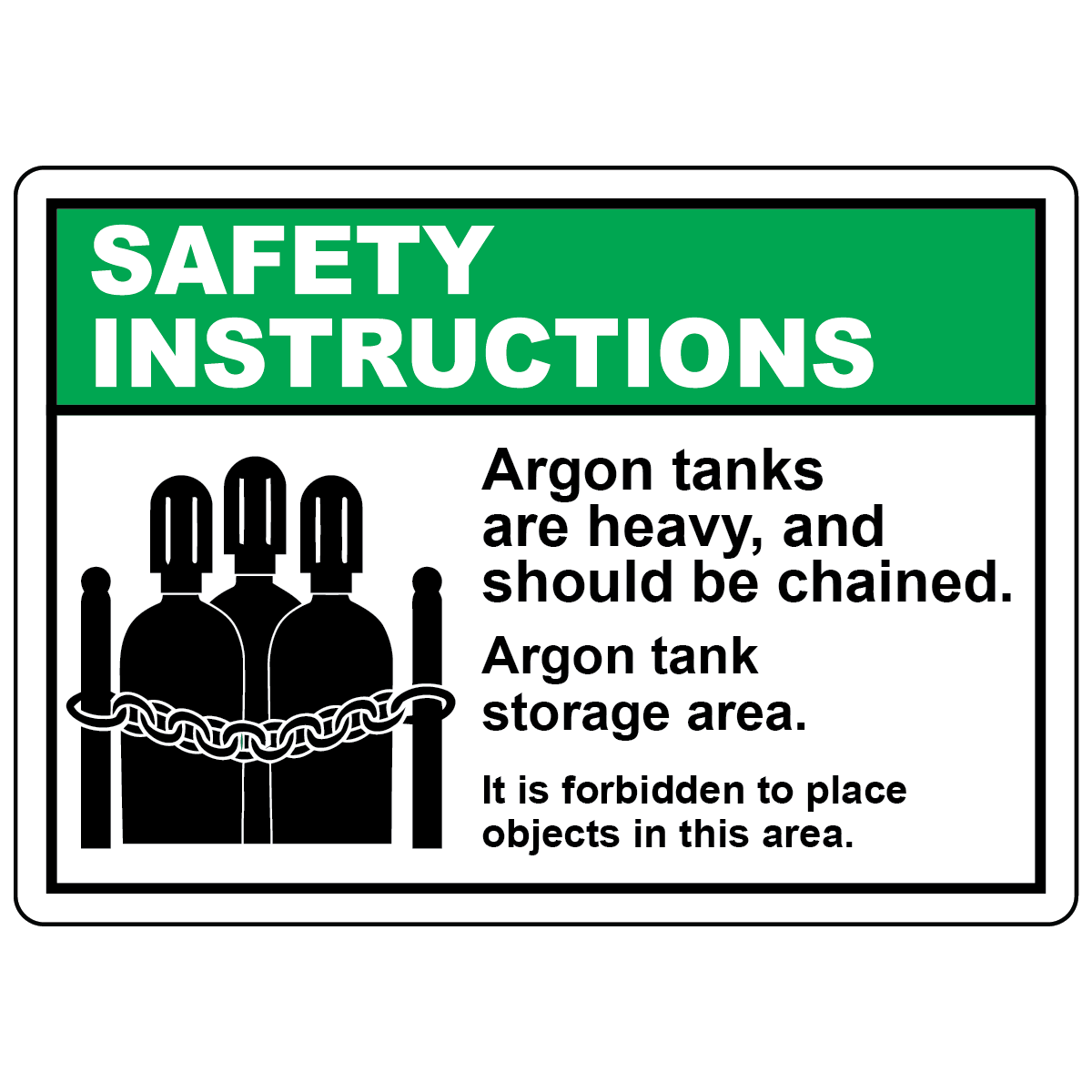 Safety instructions sign for argon tanks with chained cylinders graphic
