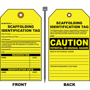 Scaffold hazard inspection tag double sided OSHA vinyl grommet tie