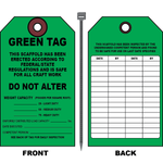 Scaffold inspection green tag with load capacity and approval fields