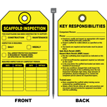 Double-sided scaffold inspection tag with safety and inspection records