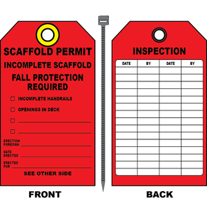 Scaffold permit inspection tag with fall protection requirements