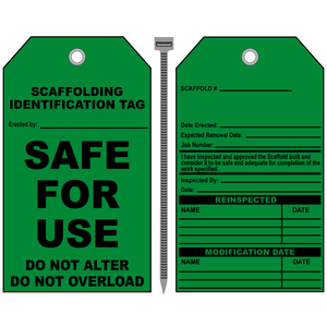 Scaffolding safe for use do not alter double sided tag
