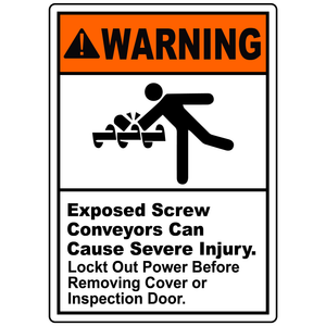 Warning screw conveyor lockout safety sign