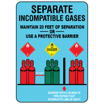Separate incompatible gases safety sign with cylinder and DOT symbols