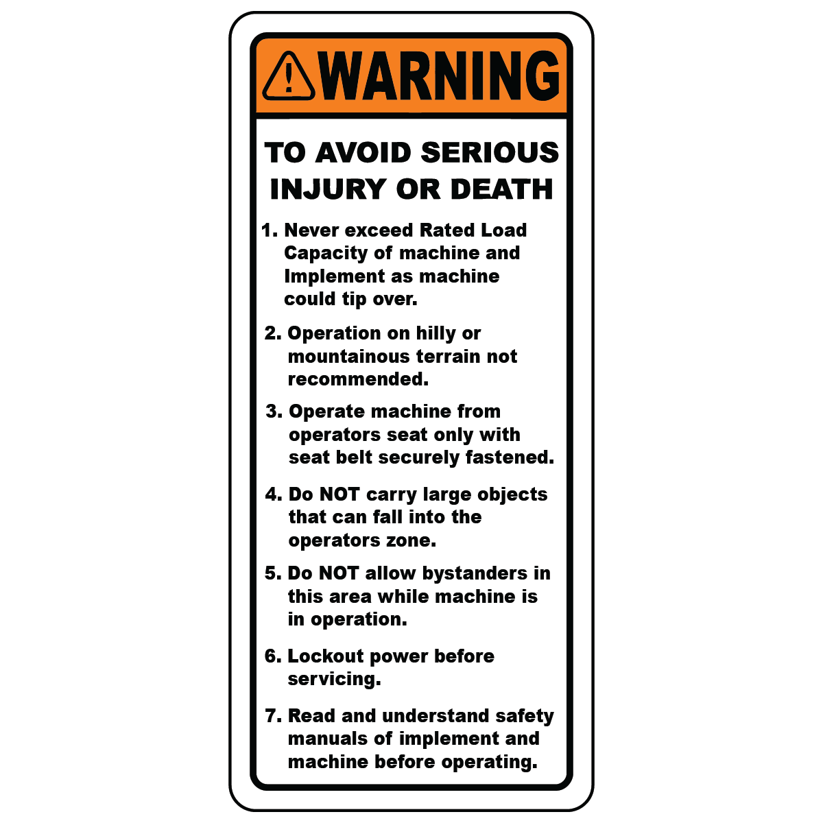 Warning serious injury polyester safety label for heavy equipment
