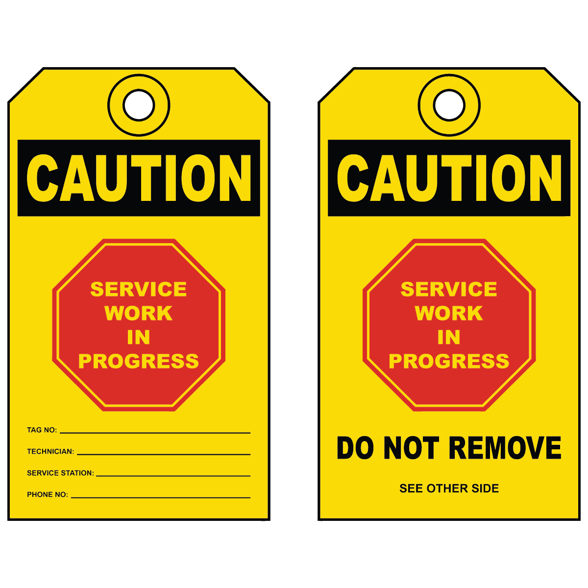 Caution service work in progress OSHA safety tag vinyl