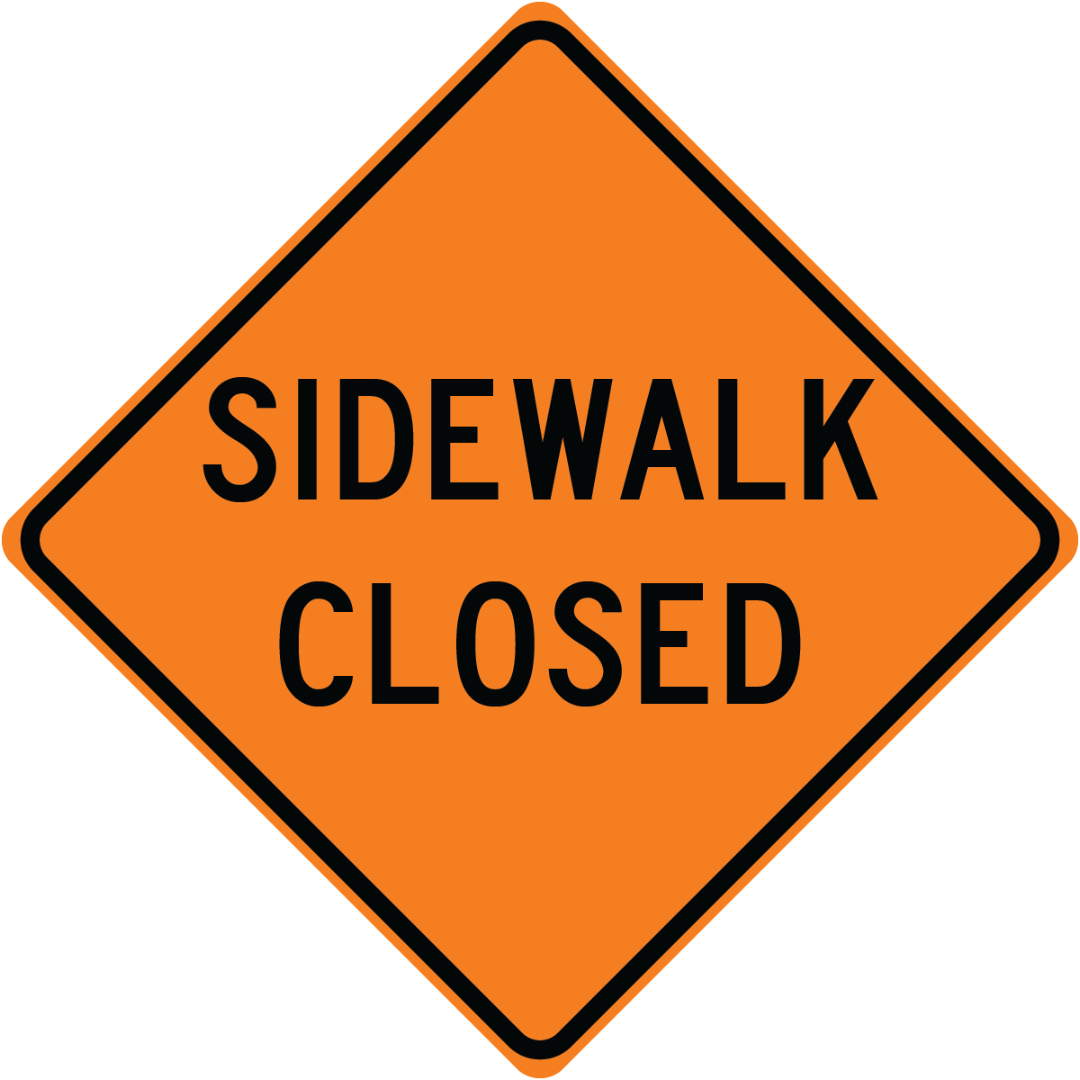Sidewalk closed aluminum sign warning pedestrians of restricted walkway access area
