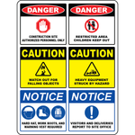 Construction site multi message hazard safety sign