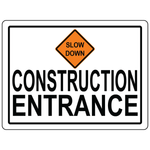 Slow down construction entrance traffic safety sign