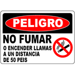 Spanish no smoking within 50 feet safety warning sign