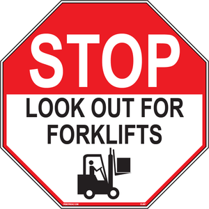 Stop look out for forklifts warehouse safety warning