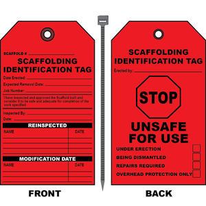 Stop unsafe for use scaffold inspection tag with stop sign symbol