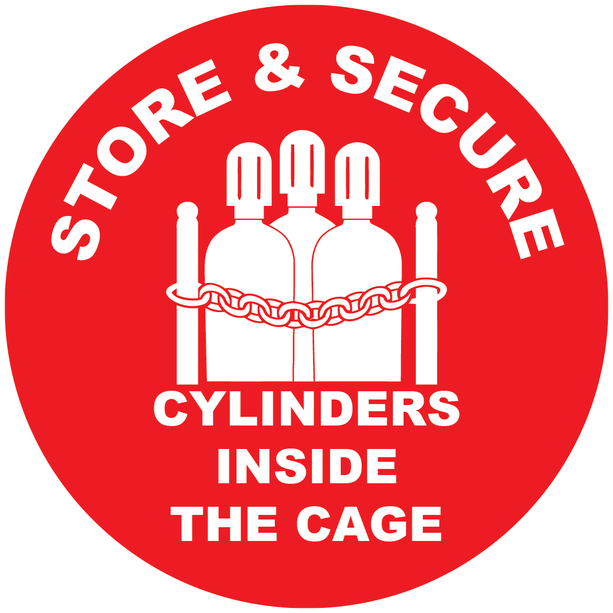 Store and secure cylinders inside the cage industrial floor safety sign