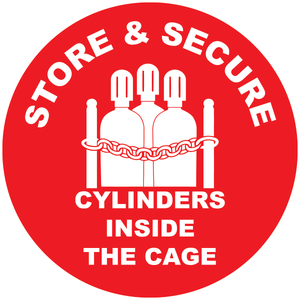 Store and secure cylinders inside the cage industrial floor safety sign