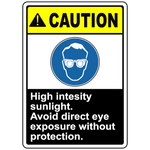 Caution high intensity sunlight eye protection sign