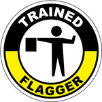 Trained flagger vinyl hard hat safety sticker flagman symbol