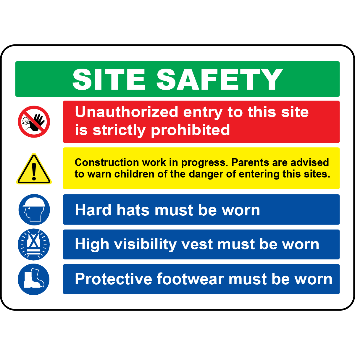 Construction site unauthorized entry PPE safety sign