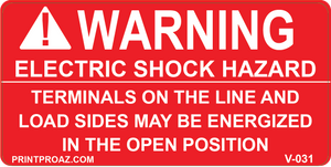 2x4, Warning Electric Shock Hazard V-031 Decal