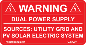 1.75x2.75, Warning Dual Power Supply V-034 Decal