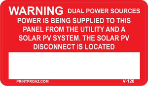 2.4 X 4.15 WARNING DUAL POWER SOURCES Vinyl V-120 Decal