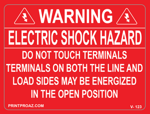 3X4 WARNING ELECTRIC SHOCK HAZARD Vinyl V-123 Decal