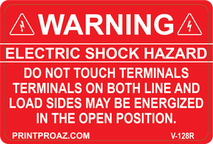 2x3 WARNING ELECTRIC SHOCK HAZARD Vinyl V- 128R Decal